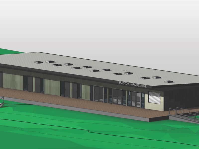 3D Render of front of building - Brandon Park Reserve pavilion
