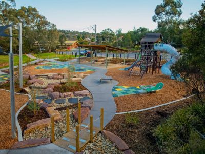 Mulgrave Reserve playspace picnic shelter music chime bridge 